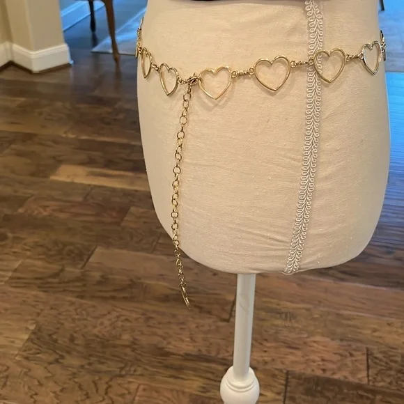 Heart chain Link Belt Adjustable Gold Tone. Hearts Love Boho Hippi Love Romance - Picture 7 of 12